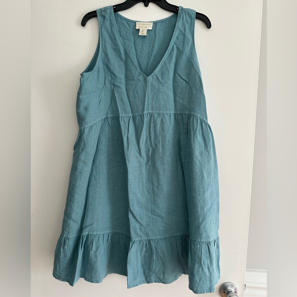 Cynthia Rowley Teal V-Neck Linen Dress